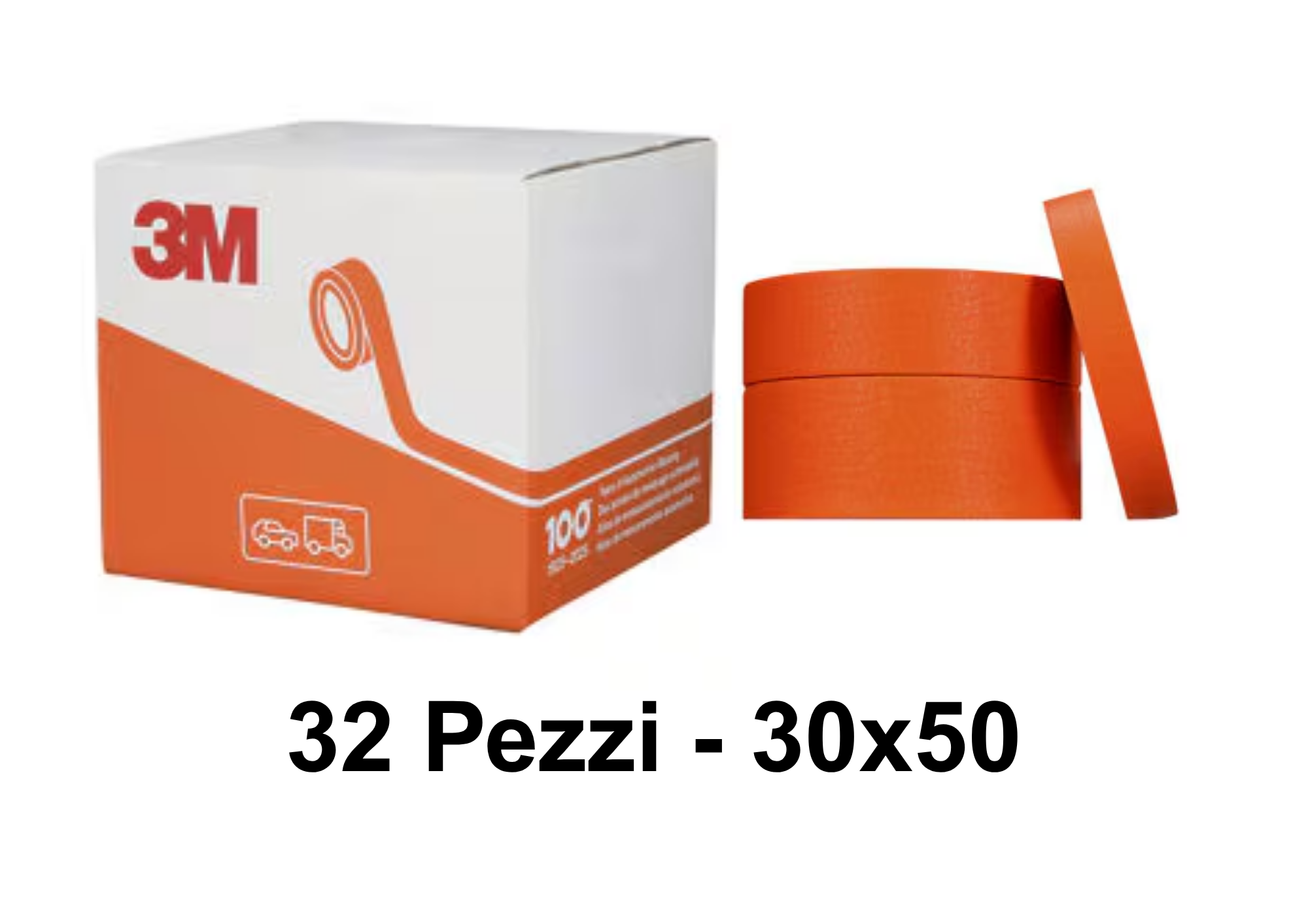 3M 211E Ruban de masquage orange pour carrosserie 50m x 18, 24, 30, 36,48