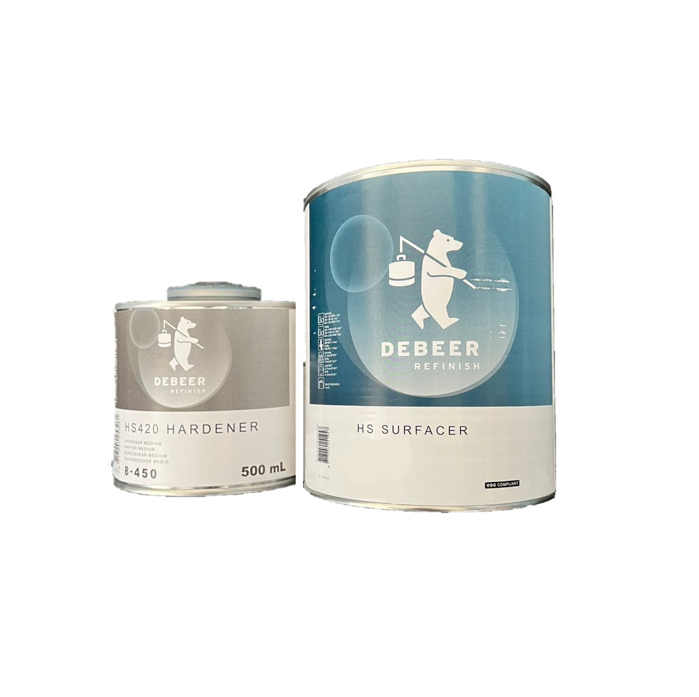 Fondo acrílico lijable para carrocería DeBeer 8-145 Gris 1 LT + catalizador 500ML