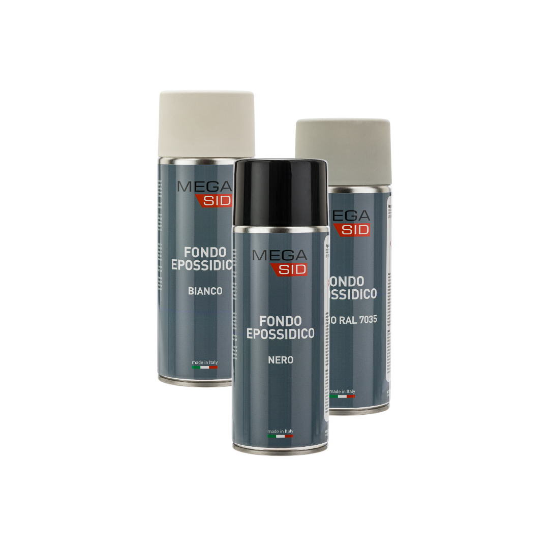 MEGASID Bomboletta Spray Primer Fondo Epossidico Bianco, Nero e Grigio 400ml