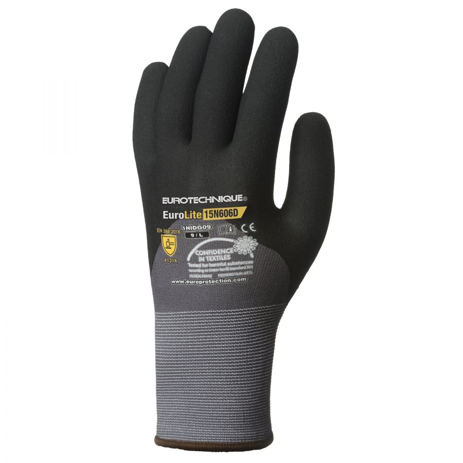 Schwarzer Handschuh mit punktiertem Grip aus Mikrofoam-Nitril