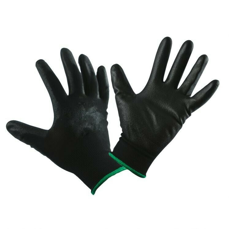 BLACK COATED POLYURETHANE GLOVES WORK GLOVES SIZE 6// 11 10 Pairs