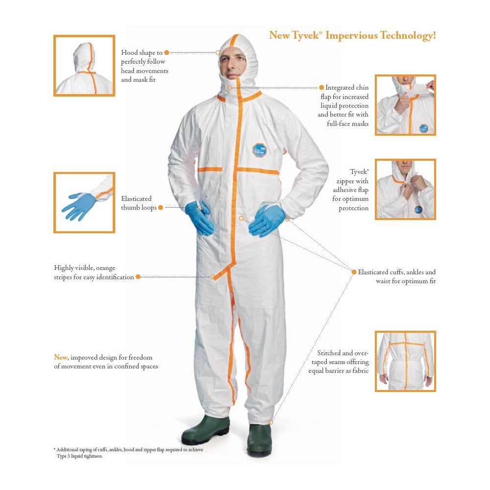 COMBINAISON DE PROTECTION COMPLÈTE 800J DU PONT TYVEK TYPE EN14126