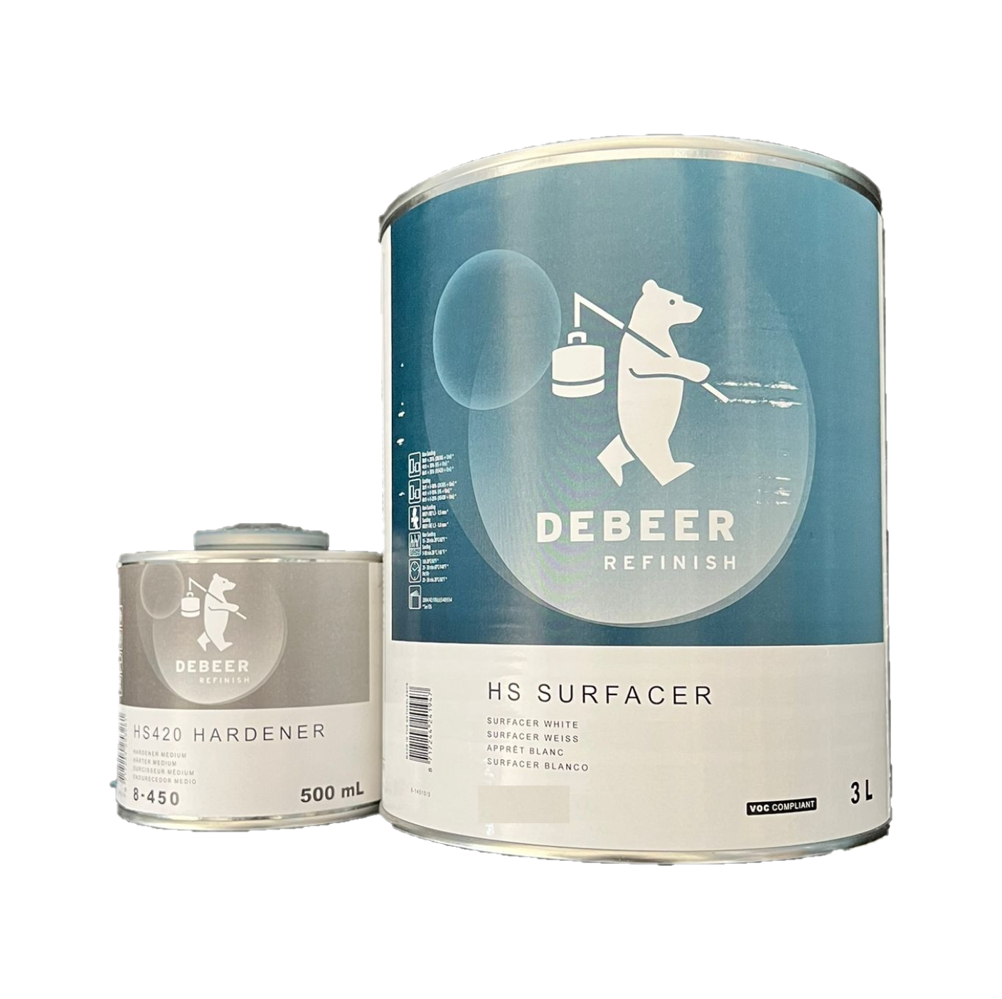 Fond acrylique ponçable pour carrosserie DeBeer 8-145 Noir Blanc Gris 3 LT + catalyseur 500ML