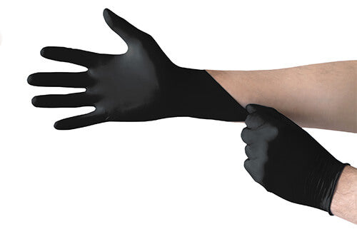 Schwarze Nitrilhandschuhe puderfrei Feder Nitrexx Schwarz Größe L