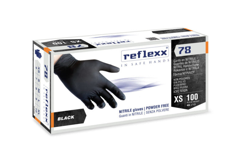 Guantes de nitrilo sin polvo Reflexx 78 Negro XS SML XL