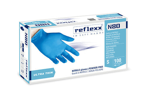 Handschuh Handschuhe aus Nitril Reflexx N80 Puderfrei 3,0 gr Packung 100 Stück Medizinprodukt