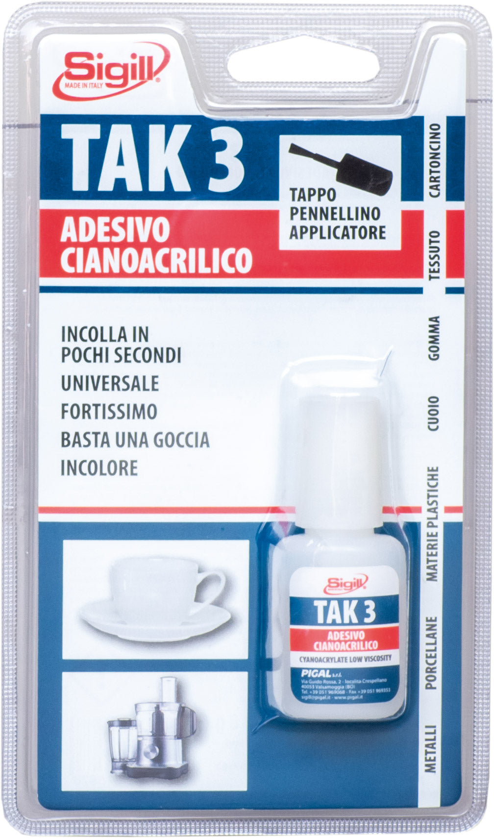 Adesivo Cianoacrilato Universale Con Pennellino TAK 3 Sigill Fortissimo 8g