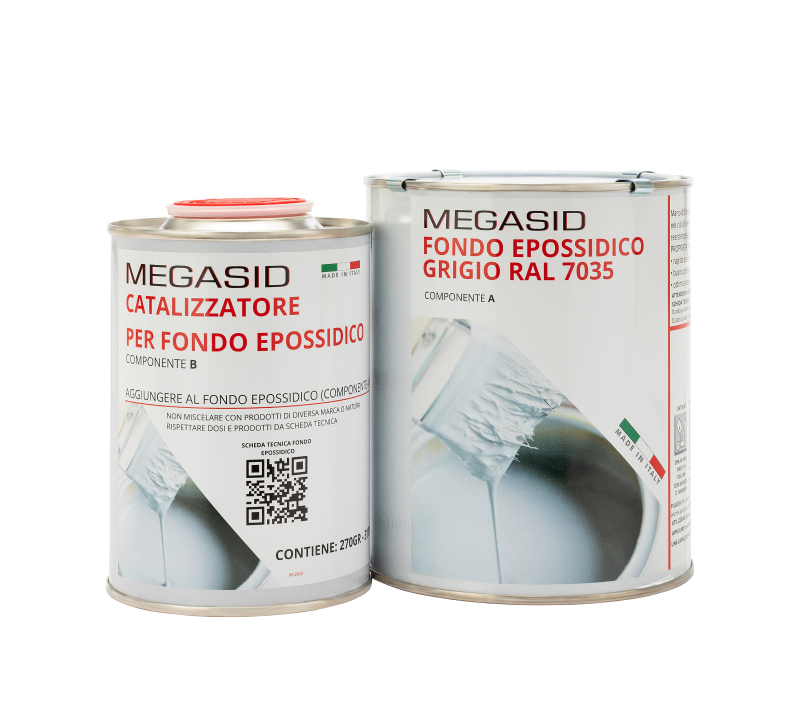 Fondo Epossidico Primer 2K GRIGIO 7035 + Catalizzatore per Ferro Alluminio Vetroresina 1.3KG +270GR