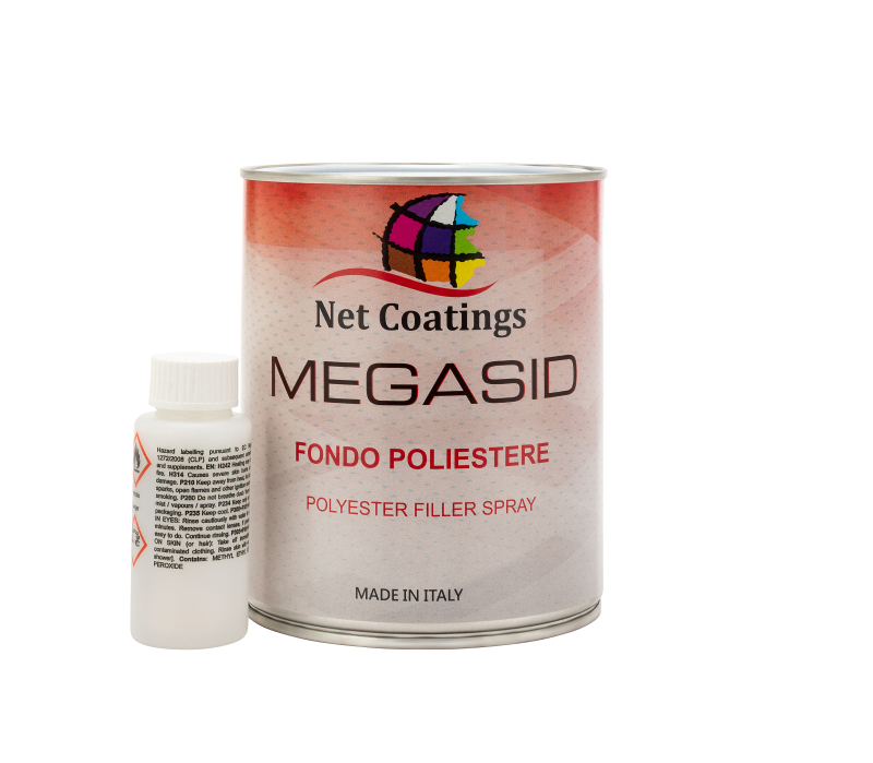 Megasid Fondo Poliestere Filler a Basso VOC Antiruggine Riempitivo ed Isolante 750ml - 3 LT