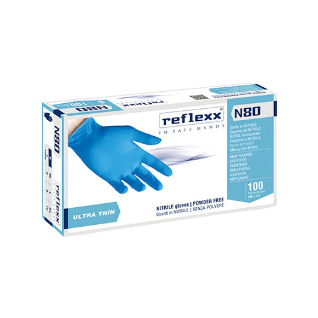 Guanti in Nitrile Reflexx N80 Senza Polvere 3,0 gr Confezione 100pz