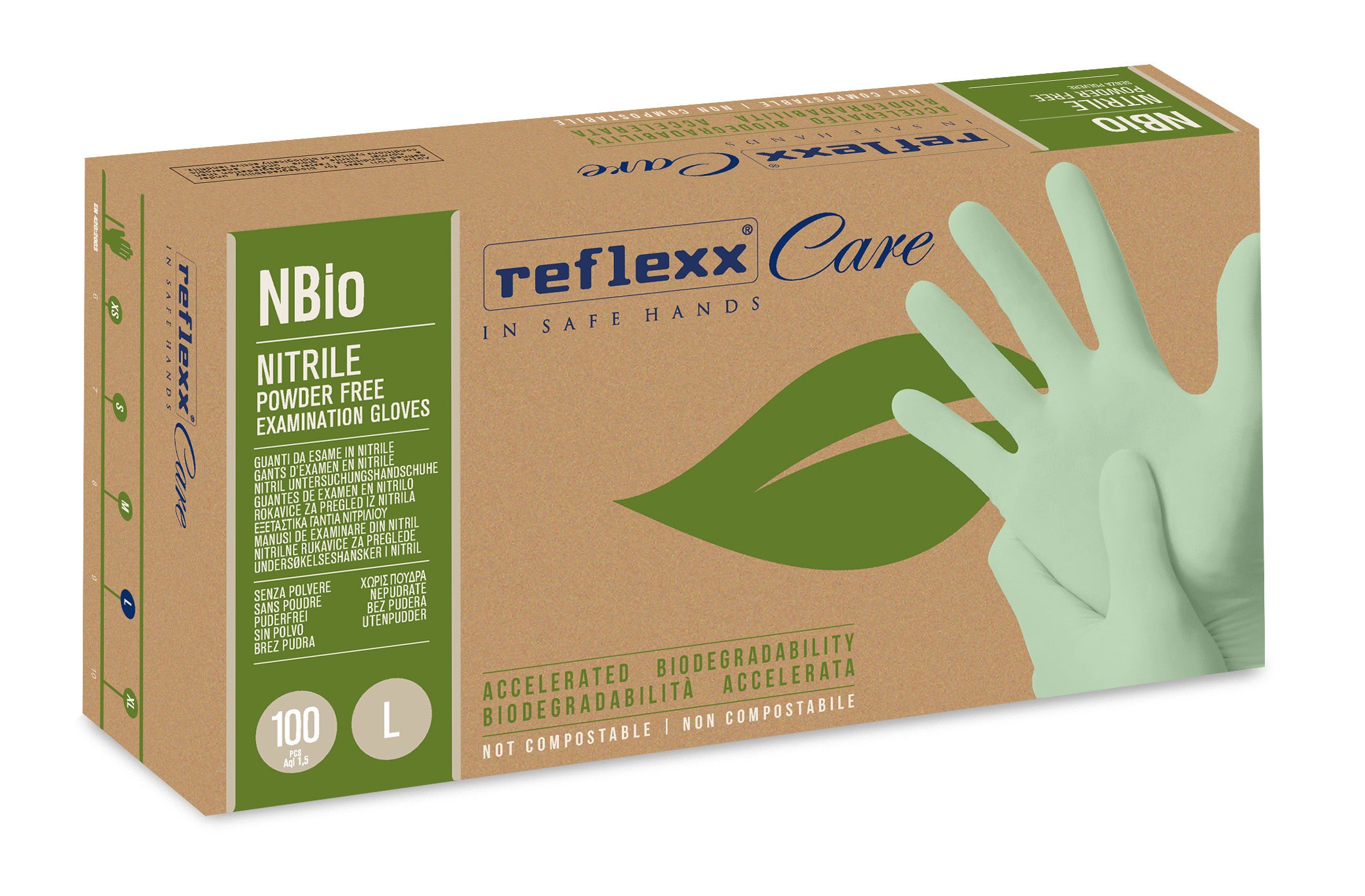 Gants en nitrile biodégradables non poudrés Reflexx Nbio