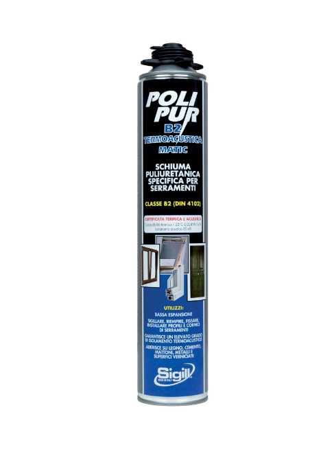 Polipur B2 Schiuma Poliuretanica Per serramenti Termoacustica Isolamento e Assemblaggio Applicazione con Pistola 750 ml