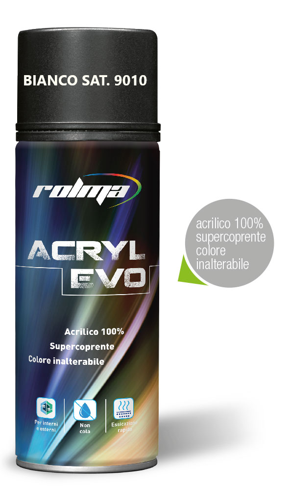 Peinture en aérosol satinée Rolma Acryl Evo blanc pur RAL 9010