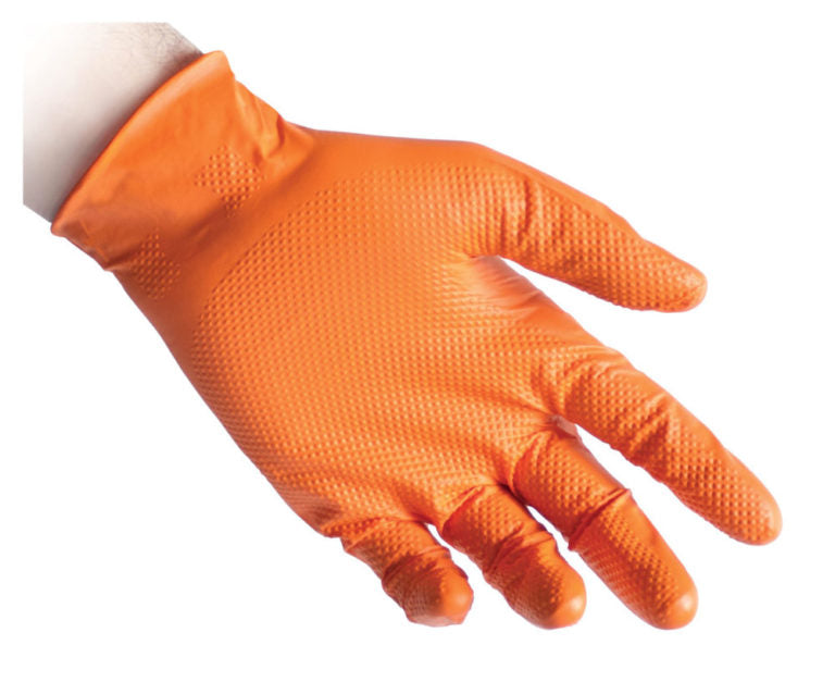 Full Grip N85 Powder Free Nitrile Gloves Orange Ultra Resistant ML XL XXL